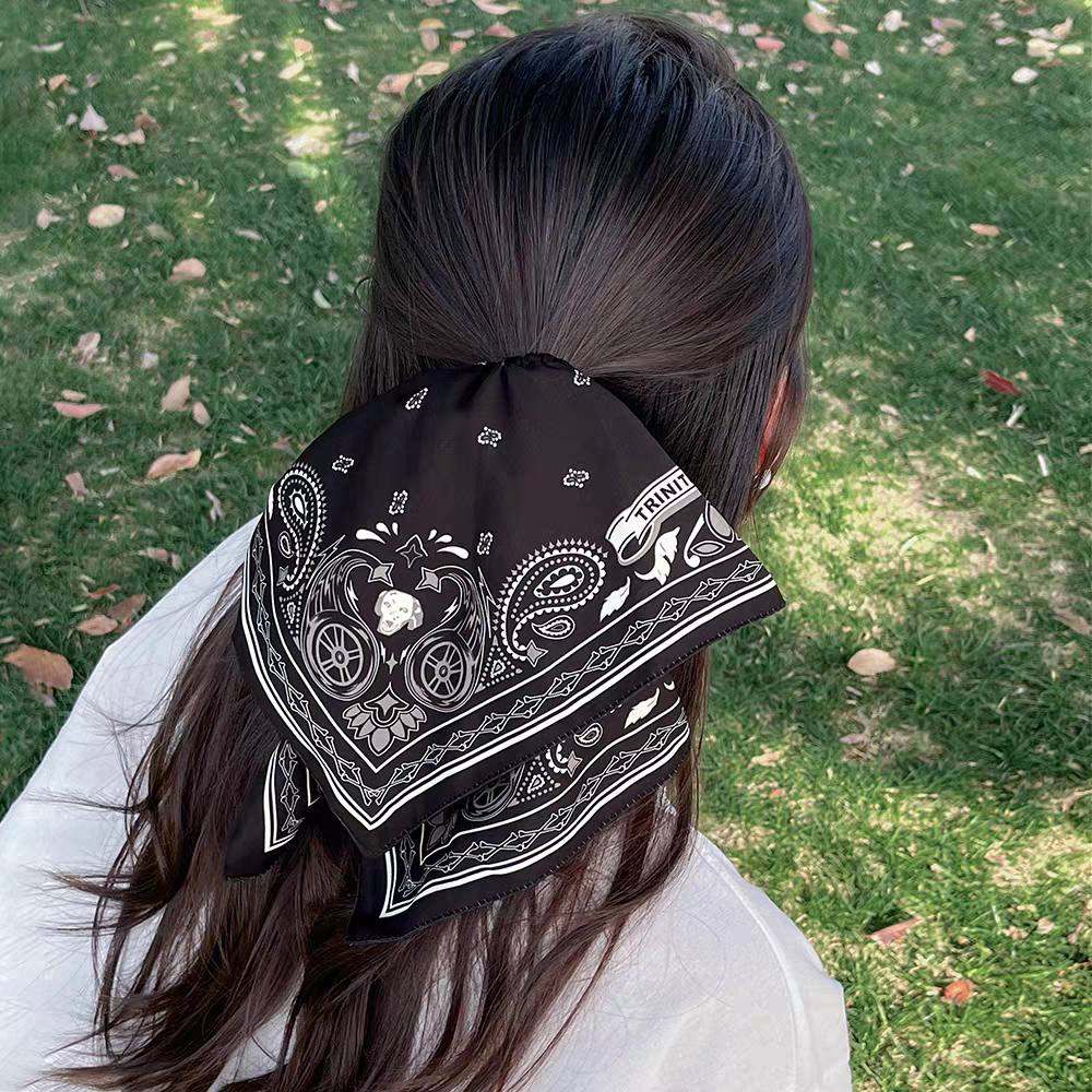 Vintage Scarf Scrunchie – New Silk Ribbon Ponytail Holder, Retro Square Hair Tie, Fashion Hair Accessory for Women