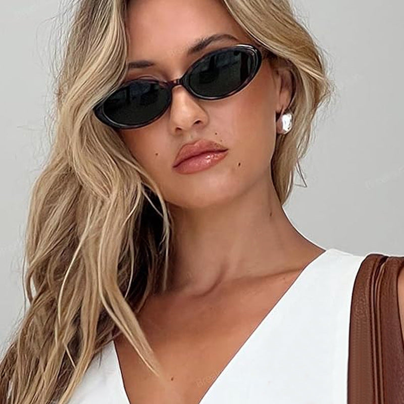 Trending Oval Sunglasses – Retro Hip Hop Small Frame Shades, UV Protection Street Style Sunglasses for Men and Women, Blogger-Inspired Fashion Eyewear