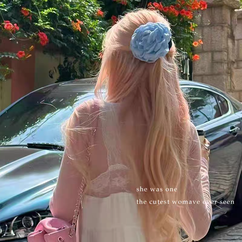 Blue Rose Flower Hair Claw Clip for Women – Floral Shark Clip, Large Hair Accessory for Vacation, Daily Wear, and Elegant Hairstyles