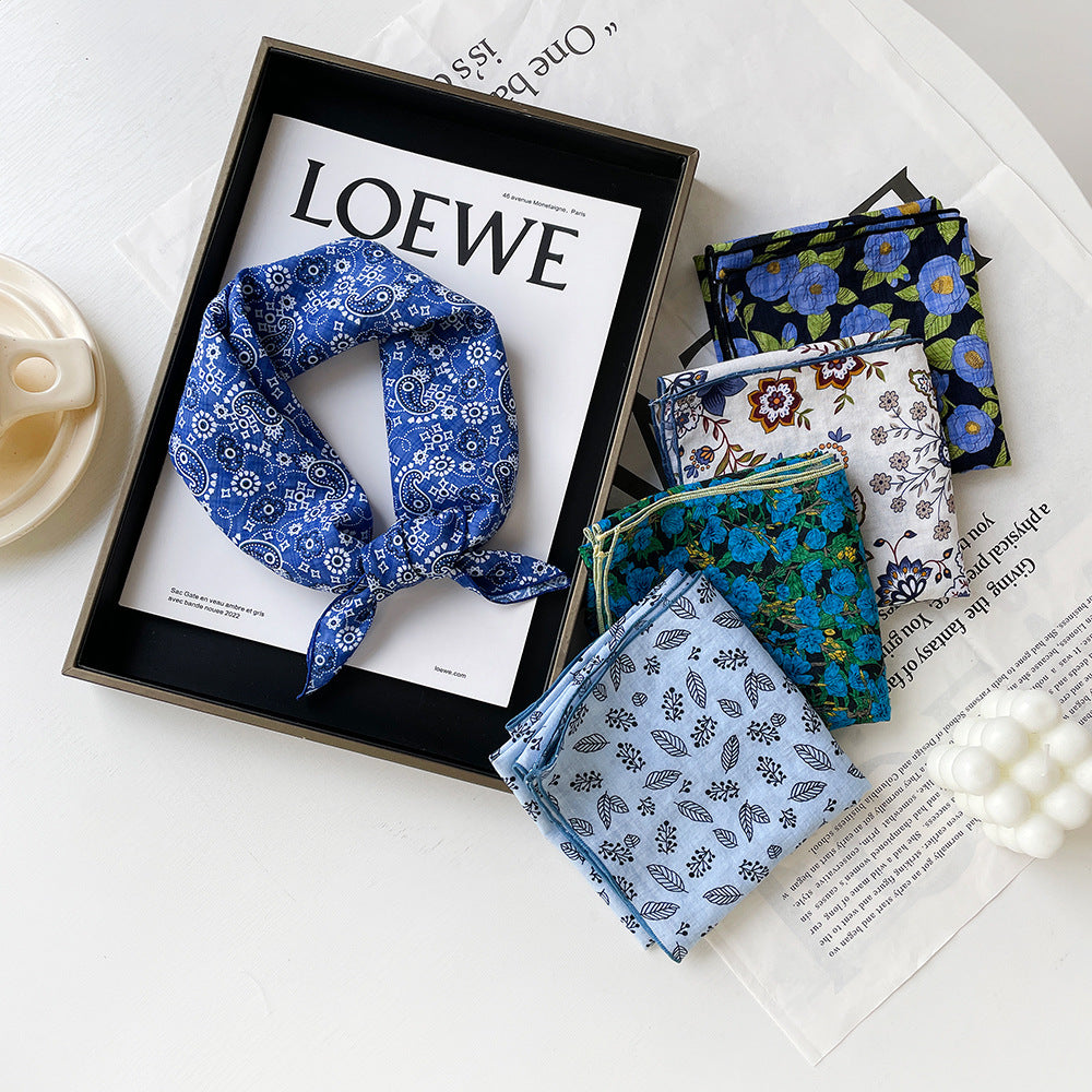 All-Blue Paisley Floral Print Small Square Scarf –ightweight Versatile Neck Scarf & Headband for Fall, Stylish Women’s Accessory