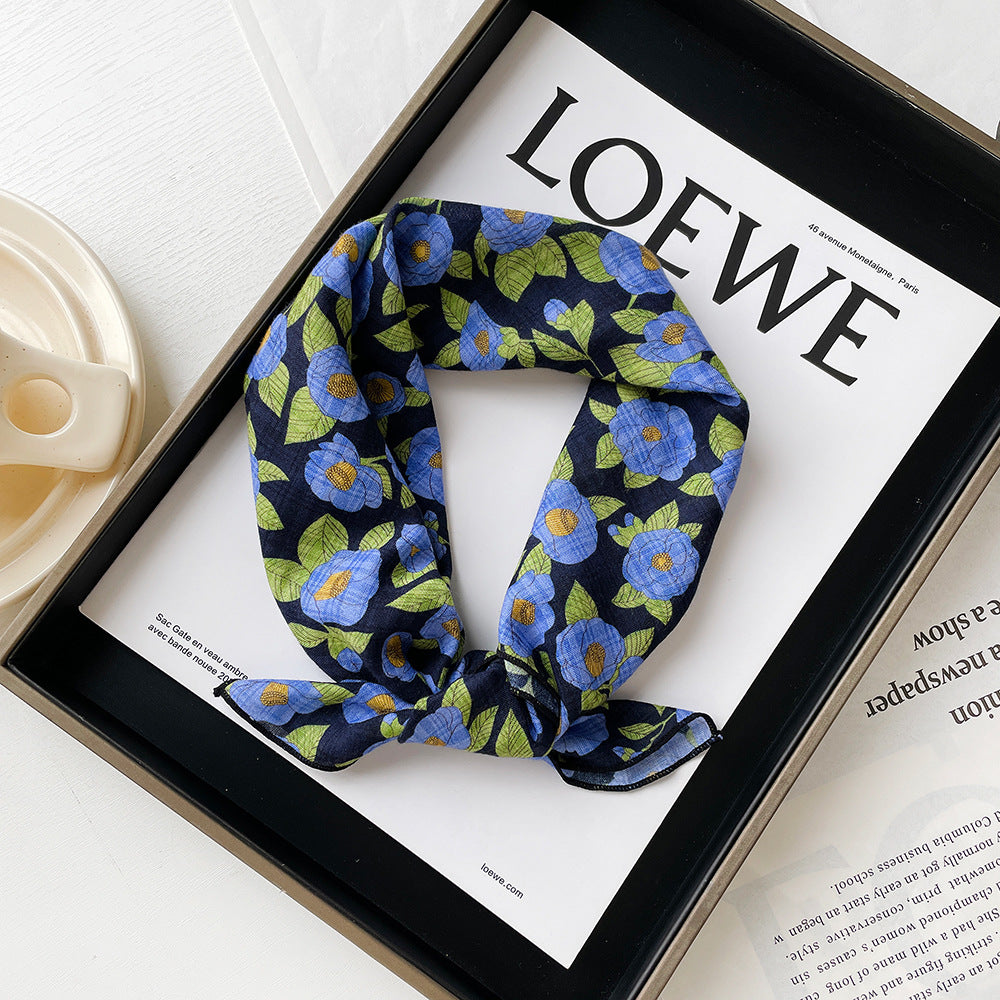 All-Blue Paisley Floral Print Small Square Scarf –ightweight Versatile Neck Scarf & Headband for Fall, Stylish Women’s Accessory