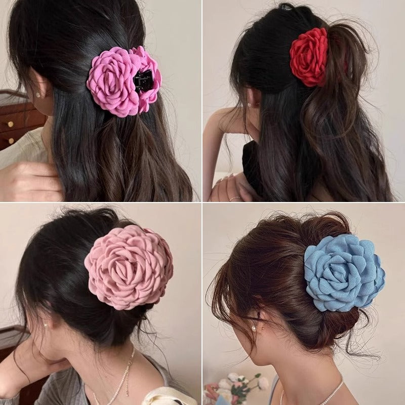 Blue Rose Flower Hair Claw Clip for Women – Floral Shark Clip, Large Hair Accessory for Vacation, Daily Wear, and Elegant Hairstyles