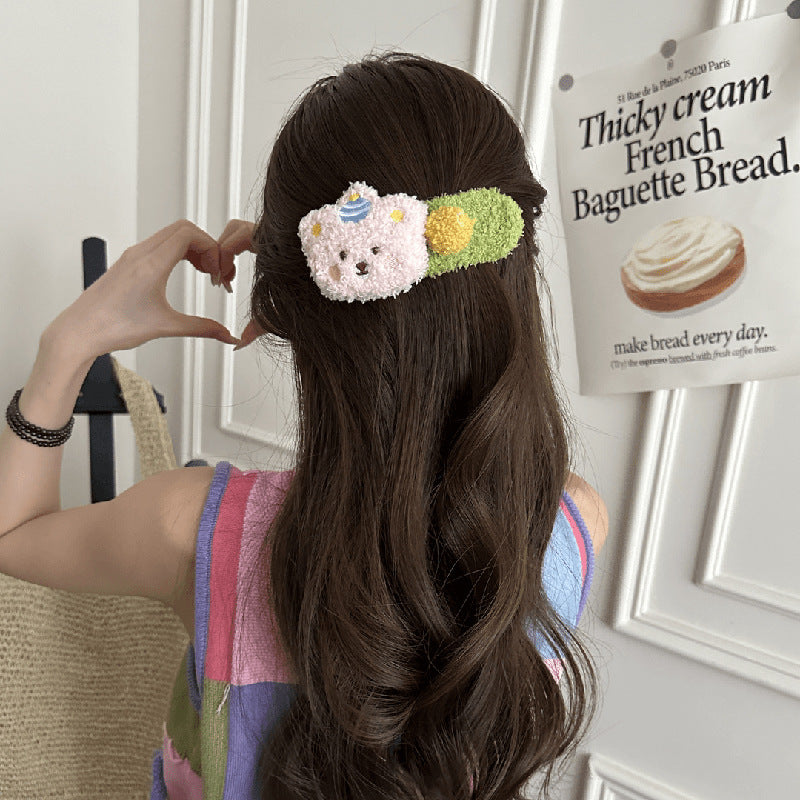 Plush Teddy Bear Hair Claw Clip for Girls – Cute Pudding Bear Alligator Clip, Large Fluffy Hair Accessory for 2025 Trendy Hairstyles