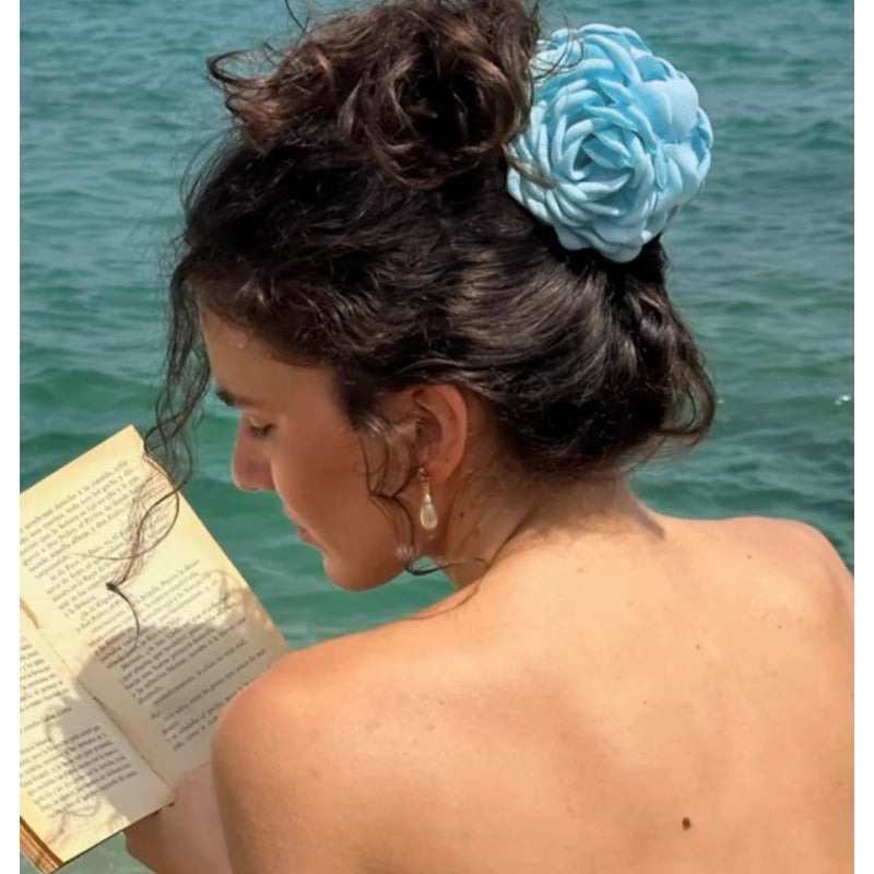 Blue Rose Flower Hair Claw Clip for Women – Floral Shark Clip, Large Hair Accessory for Vacation, Daily Wear, and Elegant Hairstyles