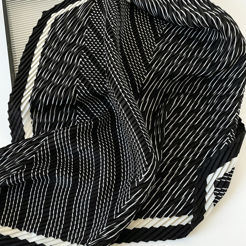 Herringbone Pleated 70cm Square Scarf | Lightweight Fashion Neck Wrap | Chic Striped Crinkle Shawl with Cashmere Feel