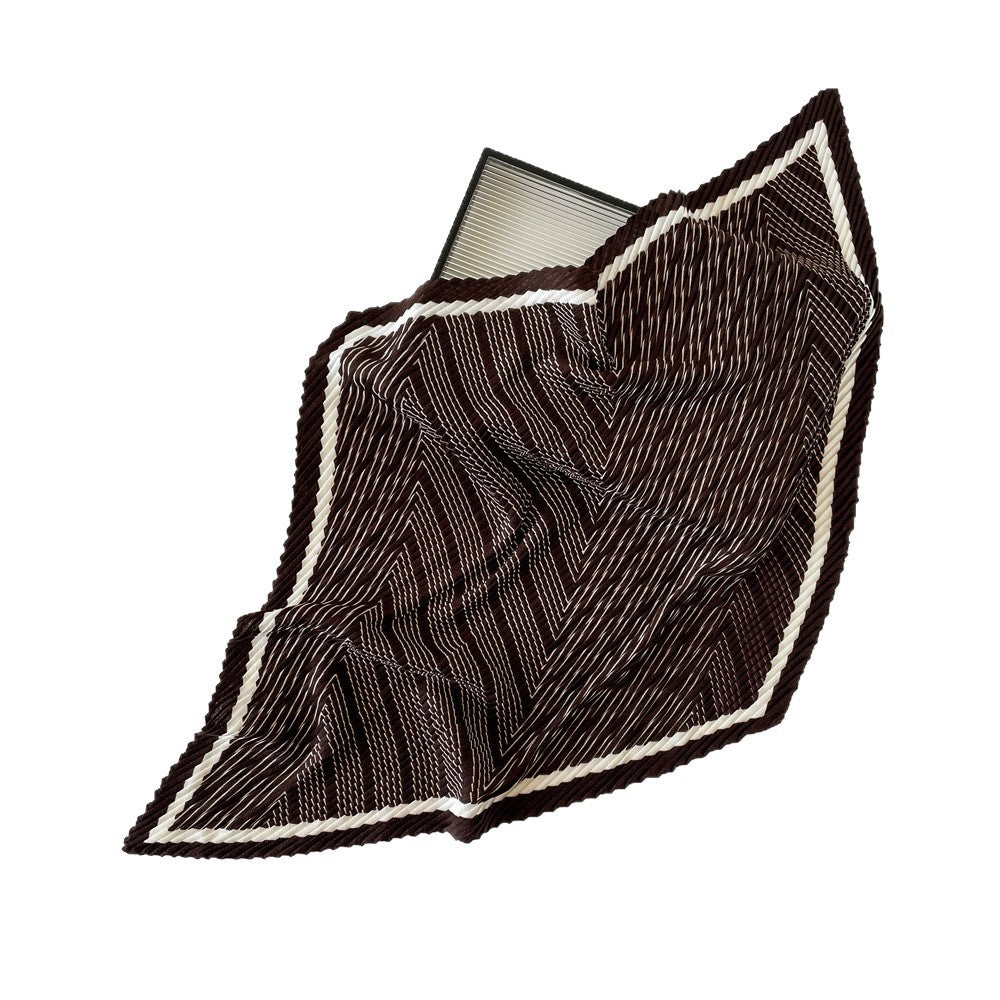 Herringbone Pleated 70cm Square Scarf | Lightweight Fashion Neck Wrap | Chic Striped Crinkle Shawl with Cashmere Feel