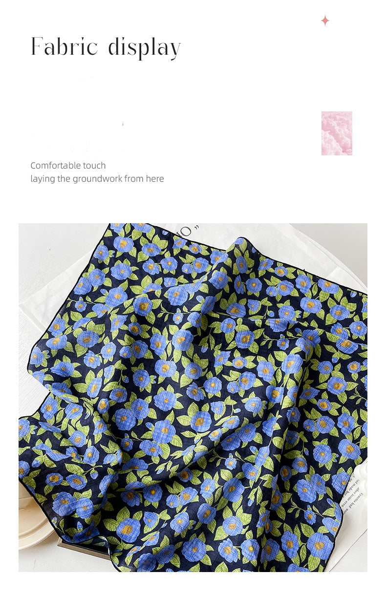 All-Blue Paisley Floral Print Small Square Scarf –ightweight Versatile Neck Scarf & Headband for Fall, Stylish Women’s Accessory