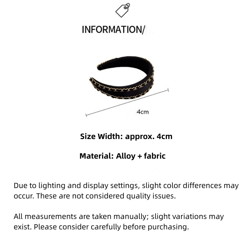 Luxury Black & Gold Chain Wide Headband | 2025 Fall Winter Fashion Hair Accessories for Women | Chic Designer Style Headpiece