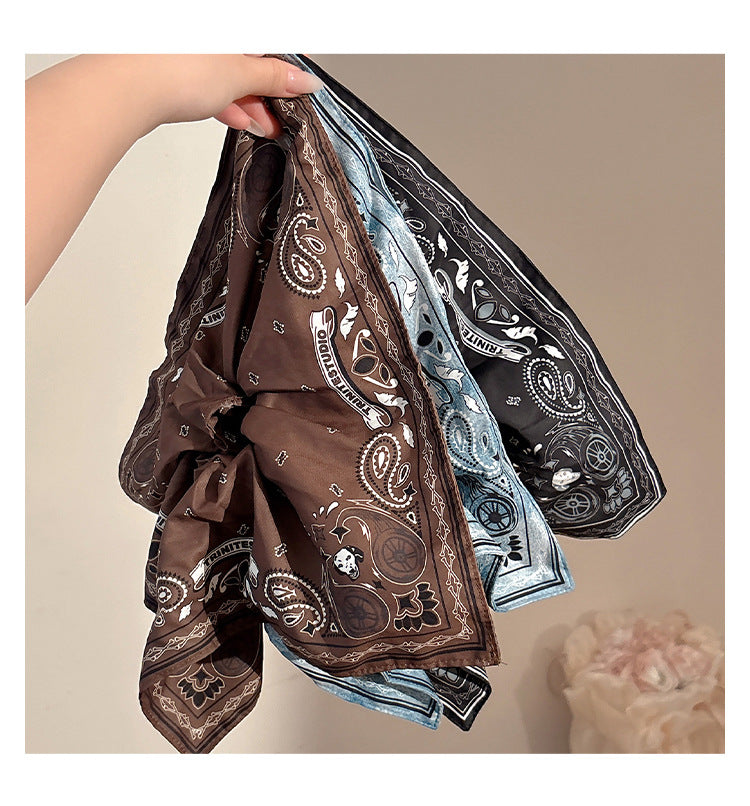 Vintage Scarf Scrunchie – New Silk Ribbon Ponytail Holder, Retro Square Hair Tie, Fashion Hair Accessory for Women