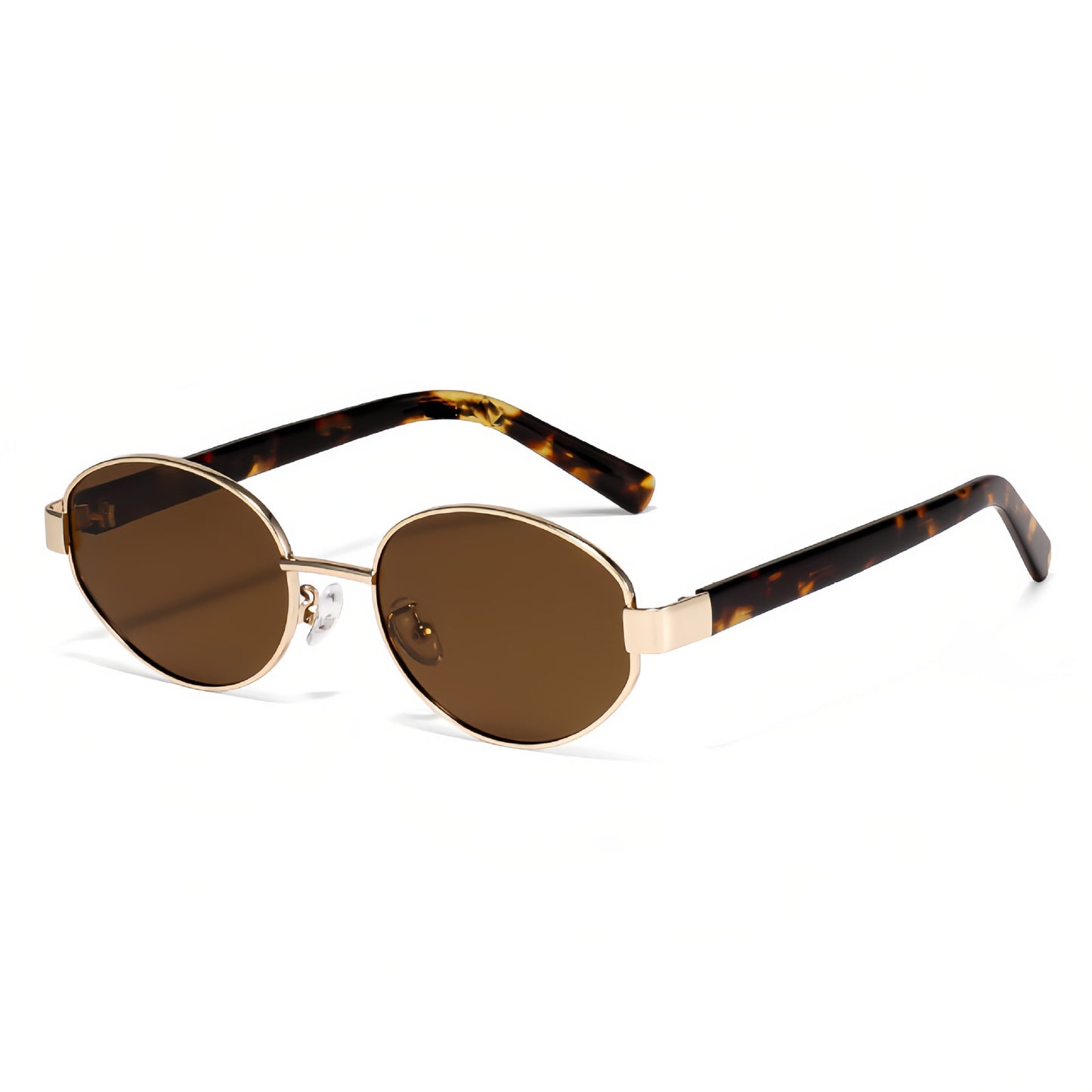 Vintage Oval Brown Sunglasses – High-End Metal Frame Retro Chic UV400 Eyewear for Women & Men