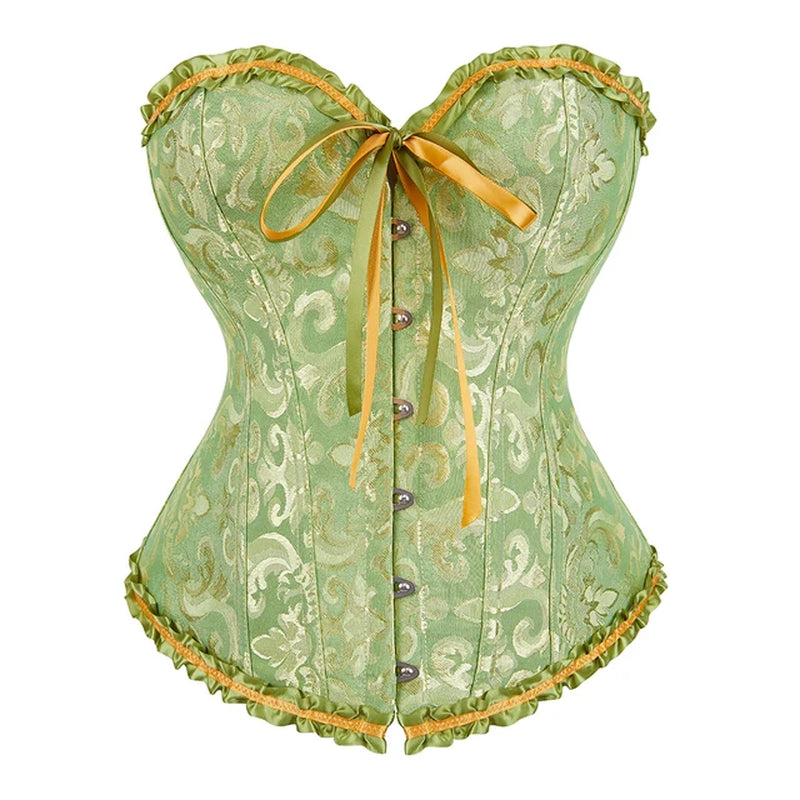 Green Apricot Red Pink Steampunk Korset Women Lingeries Dance Wearing Costumes Floral Lace Boned Corsets and Bustiers #810