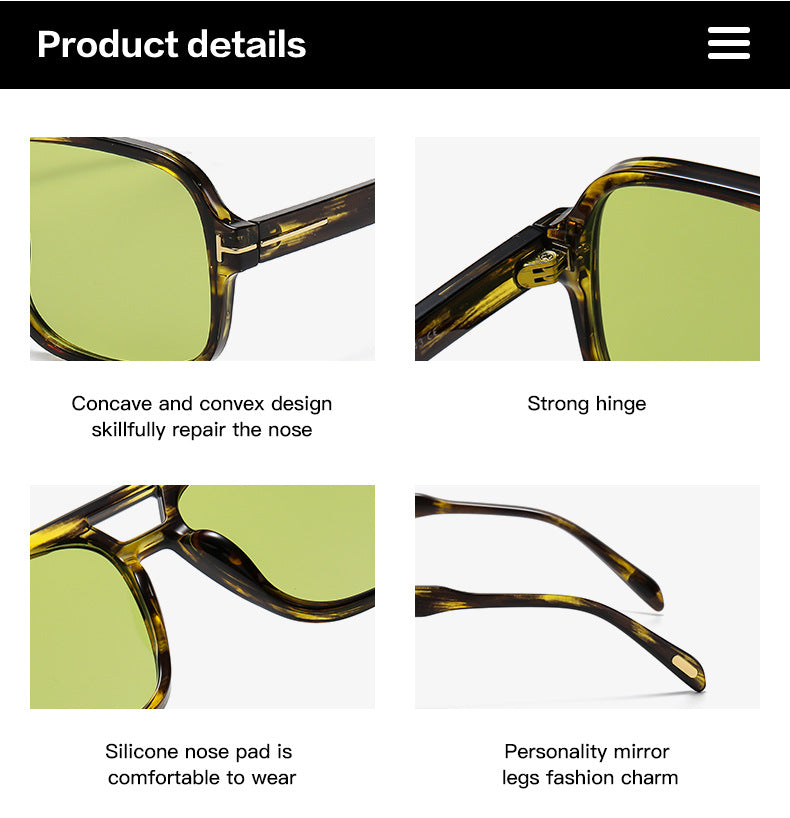 Retro Double Bridge Stud Sunglasses – Unisex Fashion Street Style UV Protection Shades, High-End Vintage Metal Frame Sunglasses for Men and Women