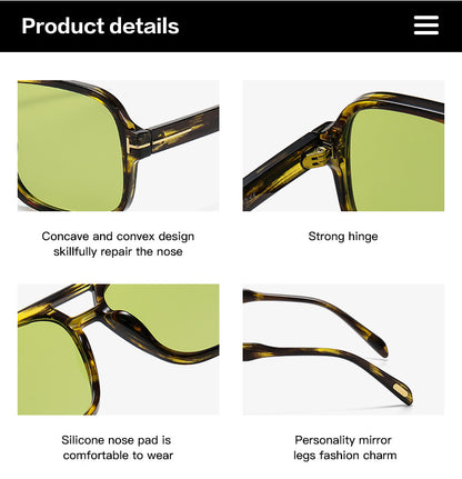 Retro Double Bridge Stud Sunglasses – Unisex Fashion Street Style UV Protection Shades, High-End Vintage Metal Frame Sunglasses for Men and Women