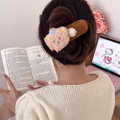 Plush Teddy Bear Hair Claw Clip for Girls – Cute Pudding Bear Alligator Clip, Large Fluffy Hair Accessory for 2025 Trendy Hairstyles