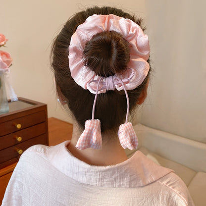 Tulip Scrunchie Hair Tie for Women | Celebrity Blogger Style Ponytail Holder | Elegant Floral Elastic Hair Accessory for Low Bun & Daily Hairstyles