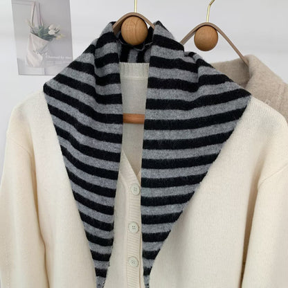 New Knitted Striped Triangle Scarf | Winter Fashion Bandana Shawl | Versatile Neck Warmer & Headscarf