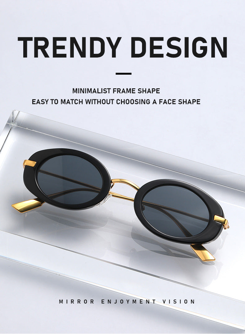 Fashion Oval Frame Sunglasses for Women – Retro European Style UV Protection Shades, Trendy Personality Vintage Sun Glasses