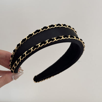 Luxury Black & Gold Chain Wide Headband | 2025 Fall Winter Fashion Hair Accessories for Women | Chic Designer Style Headpiece
