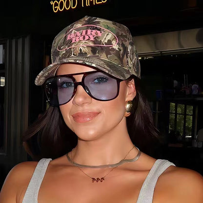 Retro Double Bridge Stud Sunglasses – Unisex Fashion Street Style UV Protection Shades, High-End Vintage Metal Frame Sunglasses for Men and Women