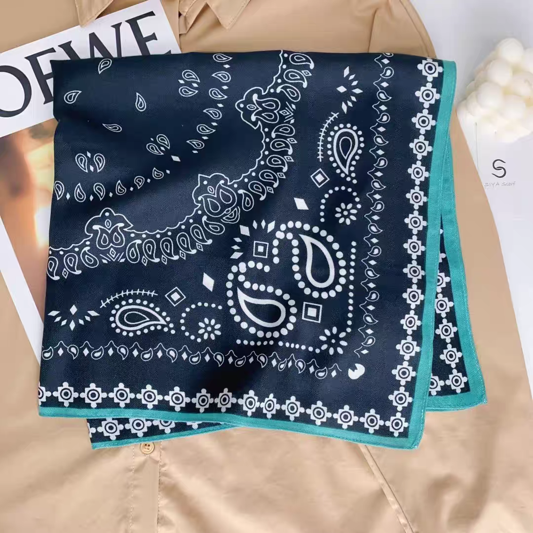 Vintage Paisley Cotton Linen Square Scarf for Women | Autumn Winter Soft Warm Headscarf | Elegant Retro Bandana Wrap