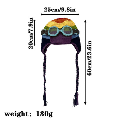 Detachable Knit Aviator Hat with Ear Flaps – Funny Winter Beanie, Warm Face-Slimming Knitted Cap for Women & Men