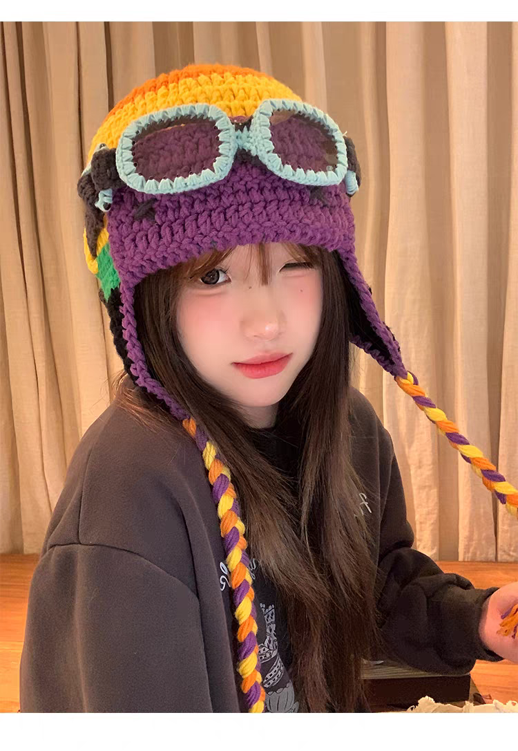 Detachable Knit Aviator Hat with Ear Flaps – Funny Winter Beanie, Warm Face-Slimming Knitted Cap for Women & Men