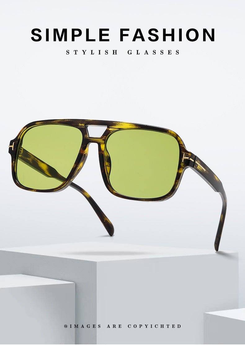 Retro Double Bridge Stud Sunglasses – Unisex Fashion Street Style UV Protection Shades, High-End Vintage Metal Frame Sunglasses for Men and Women