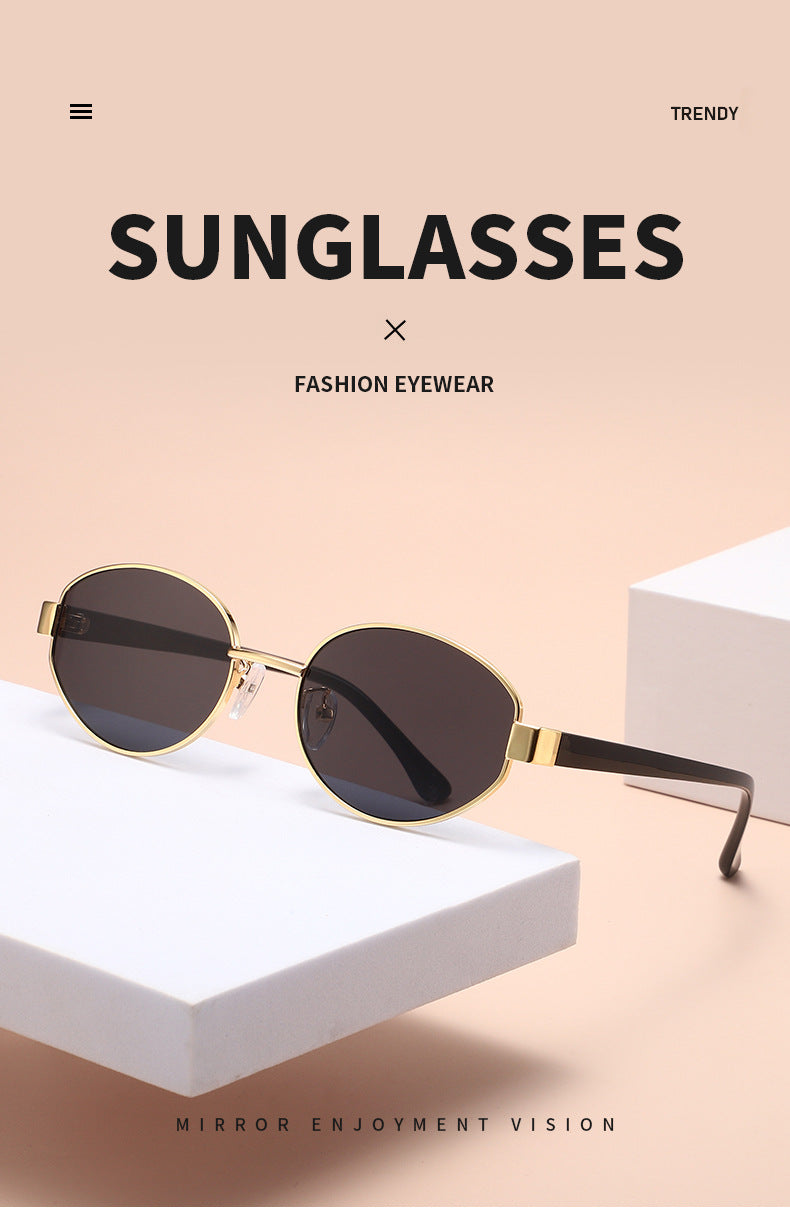 Vintage Oval Brown Sunglasses – High-End Metal Frame Retro Chic UV400 Eyewear for Women & Men