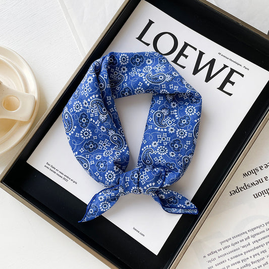 All-Blue Paisley Floral Print Small Square Scarf –ightweight Versatile Neck Scarf & Headband for Fall, Stylish Women’s Accessory