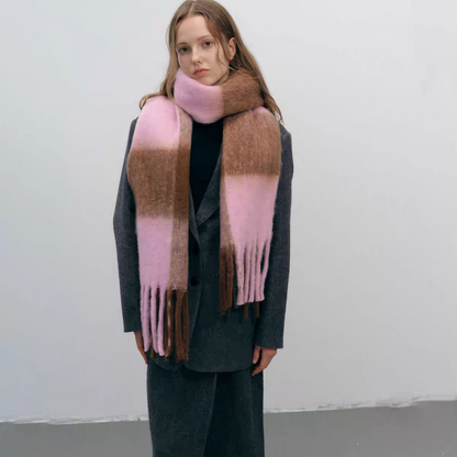 Thick Mohair Plaid Scarf | Colorful Contrast Checkered Shawl | Winter Warm Oversized Wrap with Soft Brushed Finish