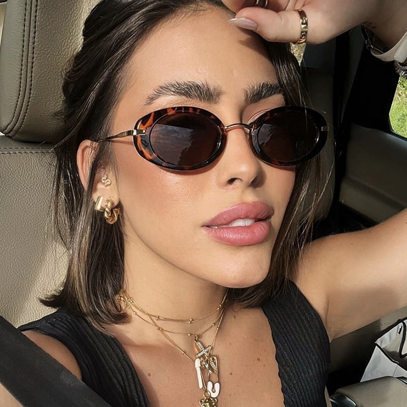 Fashion Oval Frame Sunglasses for Women – Retro European Style UV Protection Shades, Trendy Personality Vintage Sun Glasses