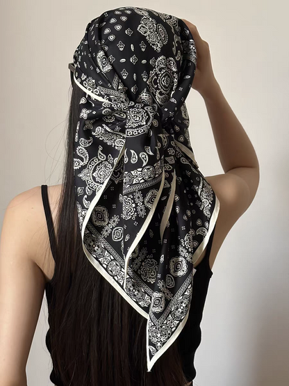 Herringbone Pleated 70cm Square Scarf | Lightweight Fashion Neck Wrap | Chic Striped Crinkle Shawl with Cashmere Feel