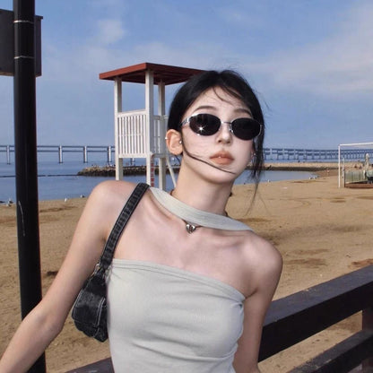 Vintage Oval Brown Sunglasses – High-End Metal Frame Retro Chic UV400 Eyewear for Women & Men