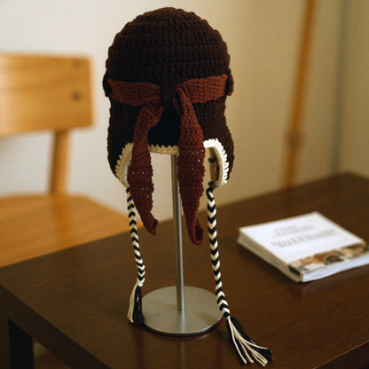 Detachable Knit Aviator Hat with Ear Flaps – Funny Winter Beanie, Warm Face-Slimming Knitted Cap for Women & Men