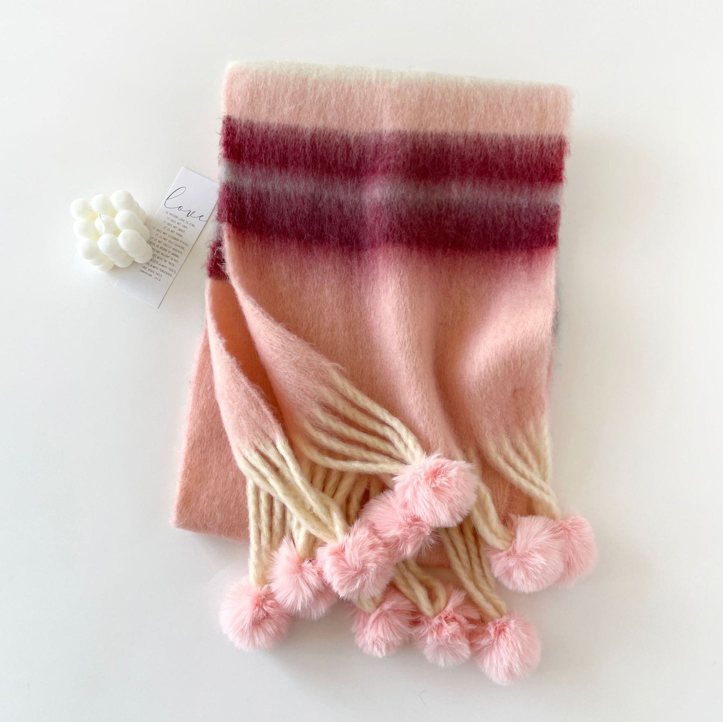 Rainbow Stripe Scarf with Pom-Poms – Soft Mohair Blend, Thickened Winter Shawl, Cozy Warm Neck Wrap for Students & Women