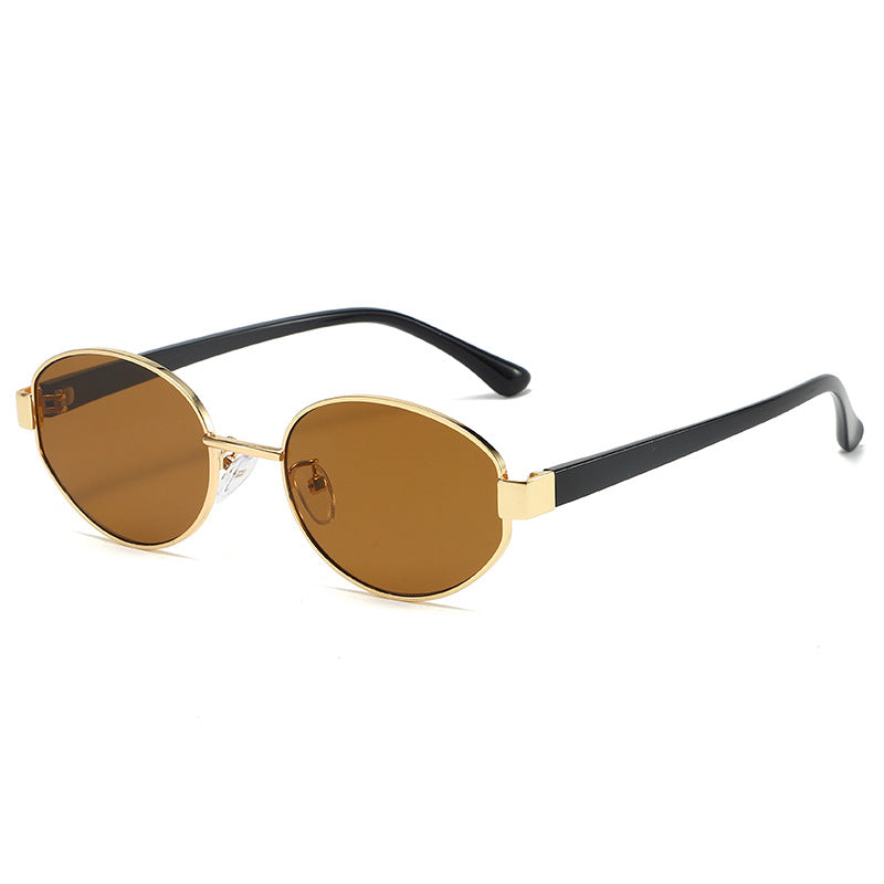 Vintage Oval Brown Sunglasses – High-End Metal Frame Retro Chic UV400 Eyewear for Women & Men