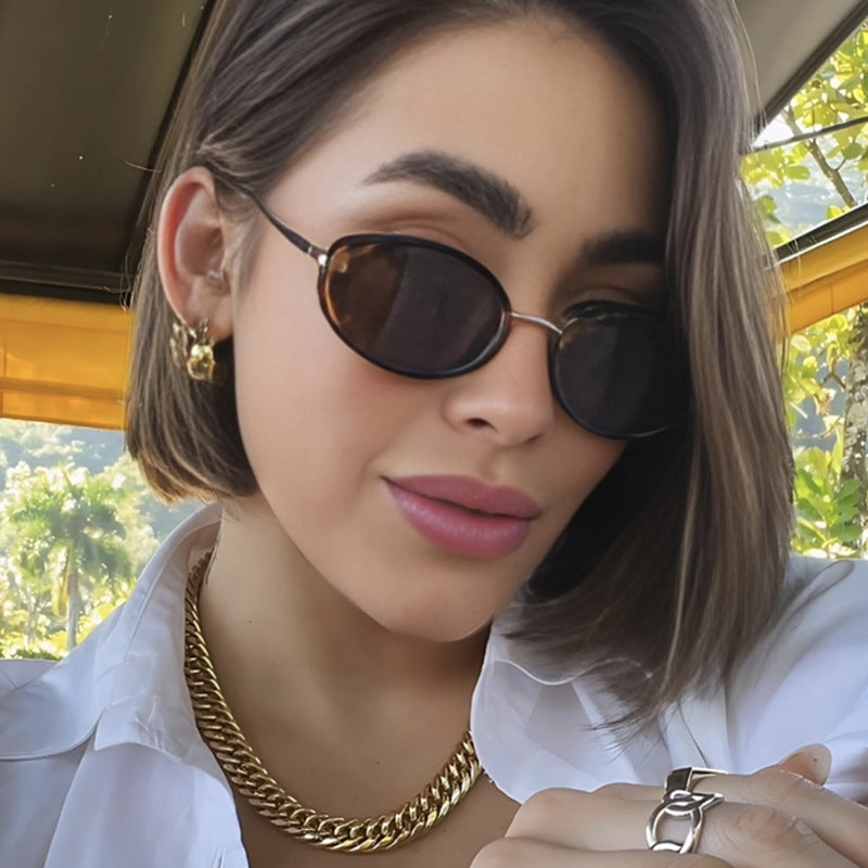 Fashion Oval Frame Sunglasses for Women – Retro European Style UV Protection Shades, Trendy Personality Vintage Sun Glasses