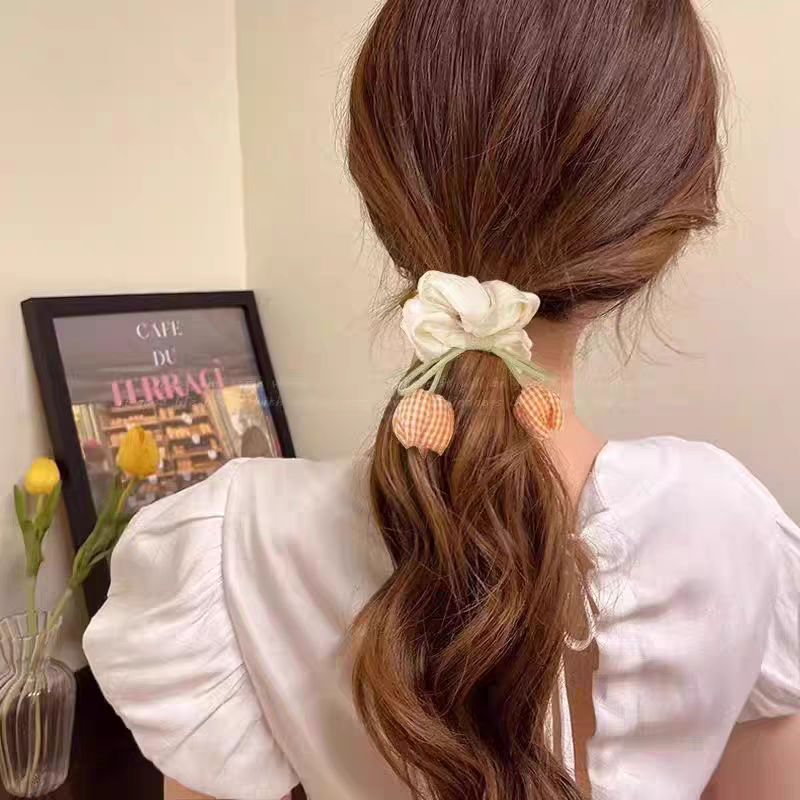 Tulip Scrunchie Hair Tie for Women | Celebrity Blogger Style Ponytail Holder | Elegant Floral Elastic Hair Accessory for Low Bun & Daily Hairstyles