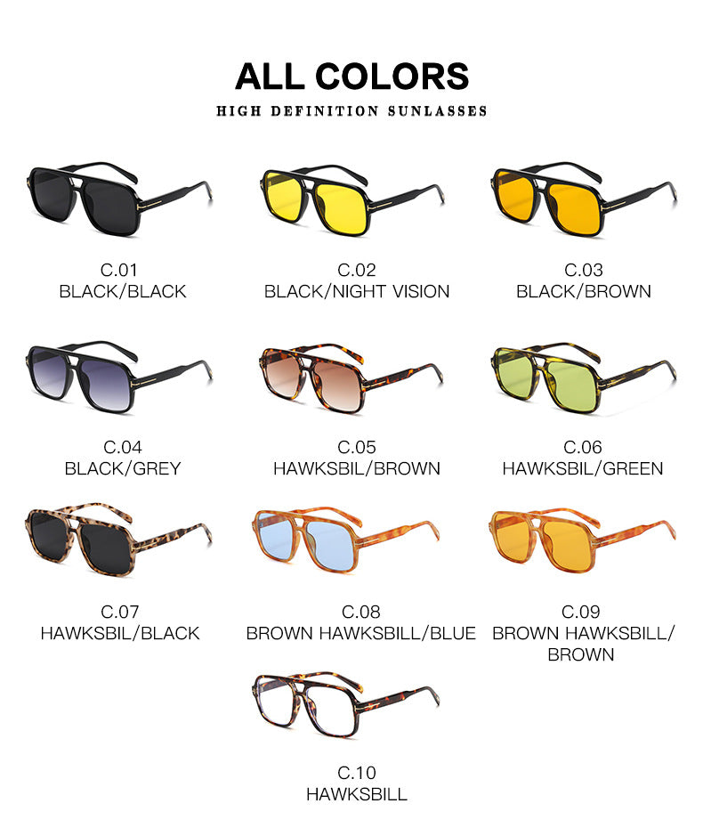 Retro Double Bridge Stud Sunglasses – Unisex Fashion Street Style UV Protection Shades, High-End Vintage Metal Frame Sunglasses for Men and Women