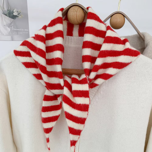 New Knitted Striped Triangle Scarf | Winter Fashion Bandana Shawl | Versatile Neck Warmer & Headscarf