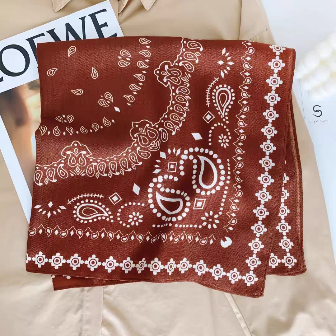 Vintage Paisley Cotton Linen Square Scarf for Women | Autumn Winter Soft Warm Headscarf | Elegant Retro Bandana Wrap