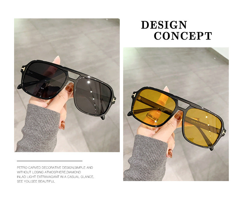 Retro Double Bridge Stud Sunglasses – Unisex Fashion Street Style UV Protection Shades, High-End Vintage Metal Frame Sunglasses for Men and Women