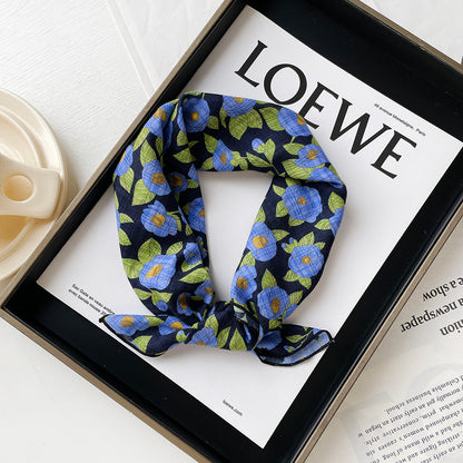 All-Blue Paisley Floral Print Small Square Scarf –ightweight Versatile Neck Scarf & Headband for Fall, Stylish Women’s Accessory
