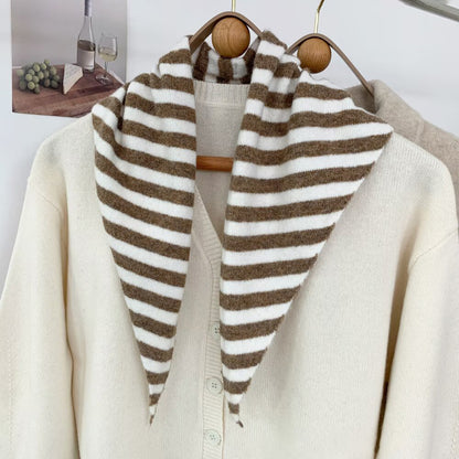 New Knitted Striped Triangle Scarf | Winter Fashion Bandana Shawl | Versatile Neck Warmer & Headscarf
