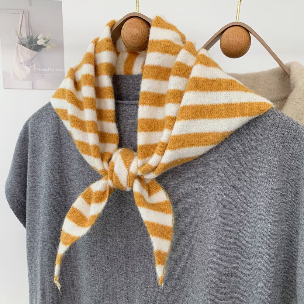 New Knitted Striped Triangle Scarf | Winter Fashion Bandana Shawl | Versatile Neck Warmer & Headscarf