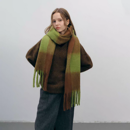 Thick Mohair Plaid Scarf | Colorful Contrast Checkered Shawl | Winter Warm Oversized Wrap with Soft Brushed Finish