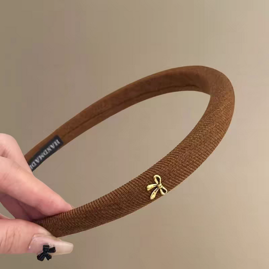 Korean Vintage Bow Headband for Women – Gold Label Retro Hair Hoop, Padded Sponge High Crown Design, Simple Chic Versatile Hair Accessory
