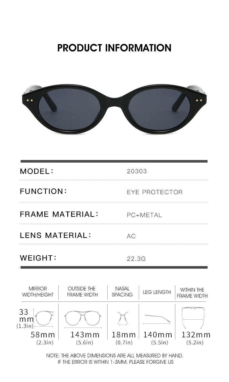 Trendy Oval Small Frame Nerd Sunglasses for Women | Retro Street Style Fashion Shades | UV400 Protection All-Match Sunglasses