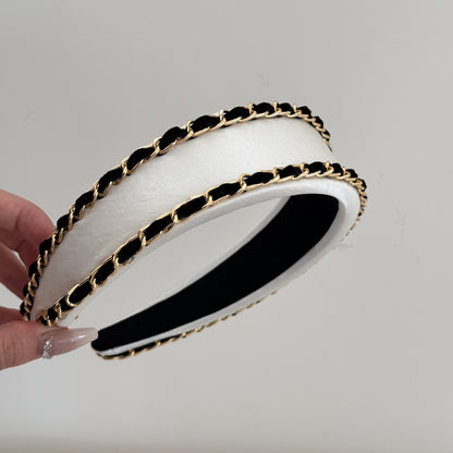Luxury Black & Gold Chain Wide Headband | 2025 Fall Winter Fashion Hair Accessories for Women | Chic Designer Style Headpiece