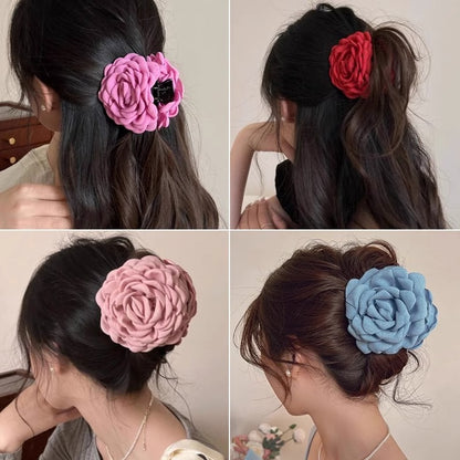 Blue Rose Flower Hair Claw Clip for Women – Floral Shark Clip, Large Hair Accessory for Vacation, Daily Wear, and Elegant Hairstyles